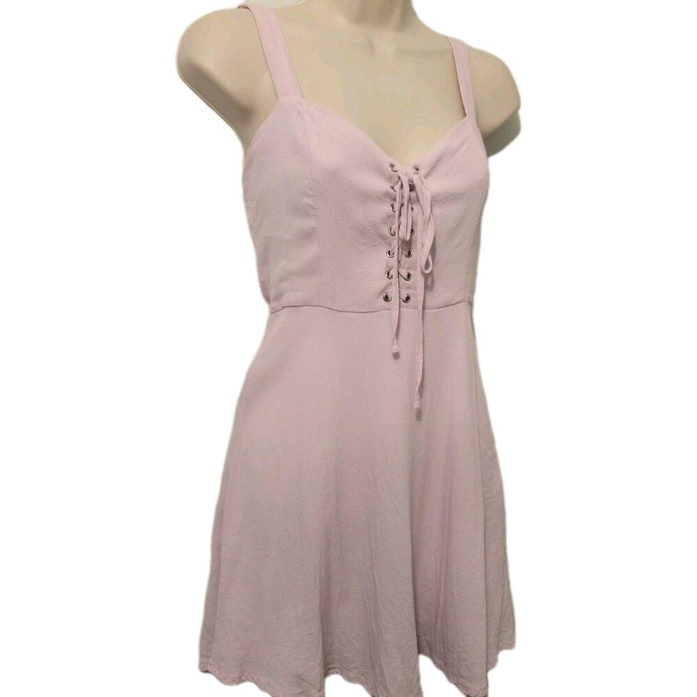 Vtg Y2K Forever 21 Pink Summer Dress M Lace Up Coquette Ballet Soft Girl Skater